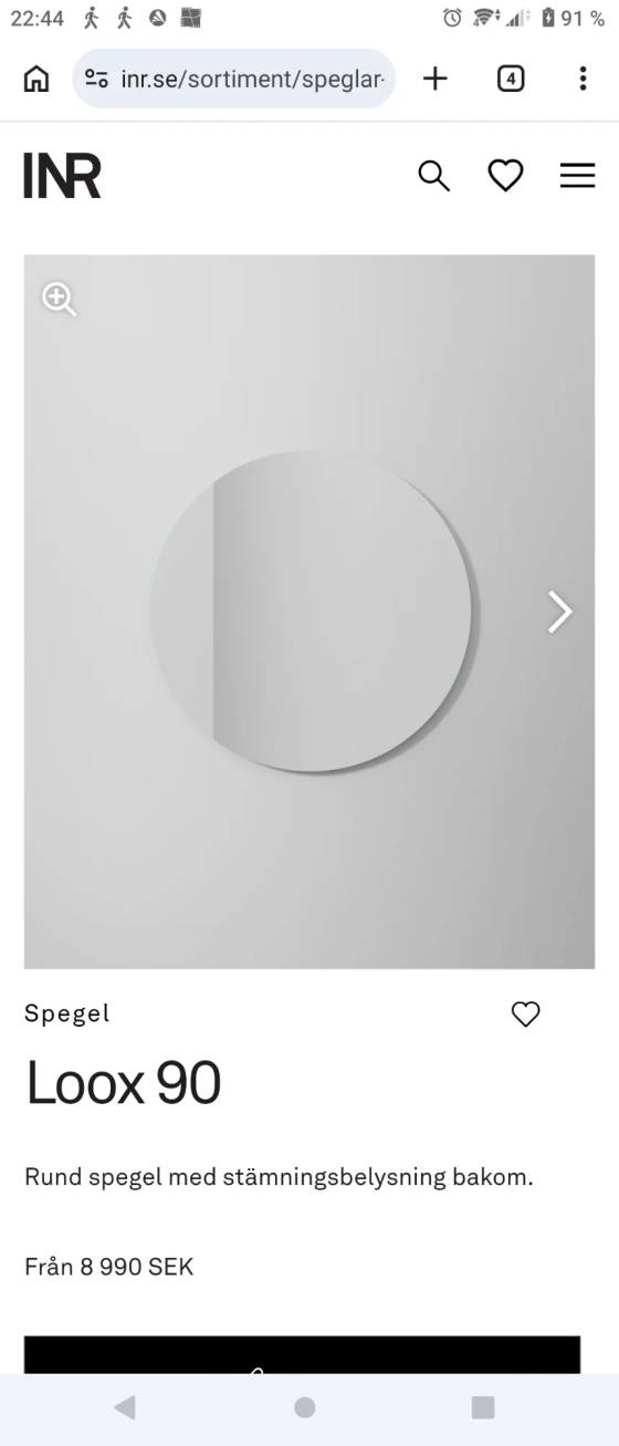 Ny spegel INR Loox 90 rund med belysning